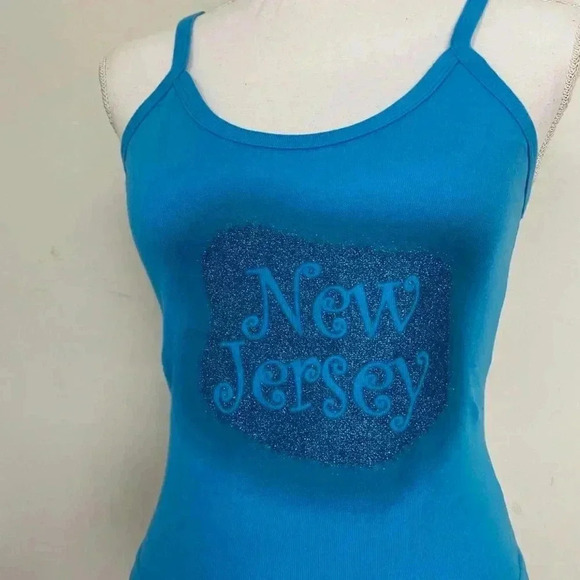 Blue sparkly New Jersey graphic tank top. - Picture 2 of 3